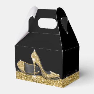 Gold High Heels Confetti Stripe Elegant Black Favour Box