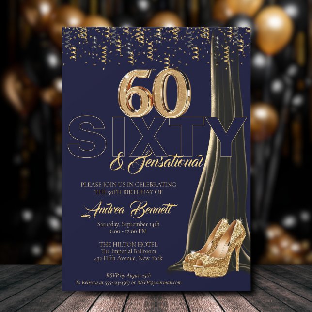 Gold High Heels Elegant 60th Sensational Birthday Invitation (Creator Uploaded)