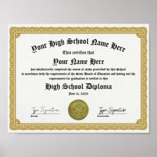 Gold High School Diploma, General Equivalency Poster