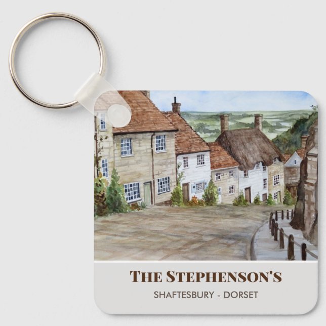 Gold Hill Shaftesbury Dorset England Watercolor Key Ring (Front)