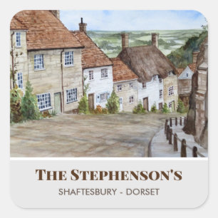 Gold Hill Shaftesbury Dorset England Watercolor Square Sticker