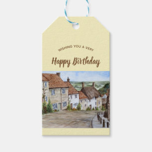 Gold Hill, Shaftesbury, Dorset Watercolor Painting Gift Tags