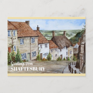 Gold Hill, Shaftesbury, Dorset Watercolor Painting Postcard