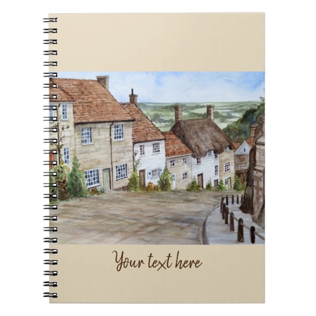 Gold Hill, Shaftesbury, Dorset Watercolor Painting Spiral Notebook (Front)