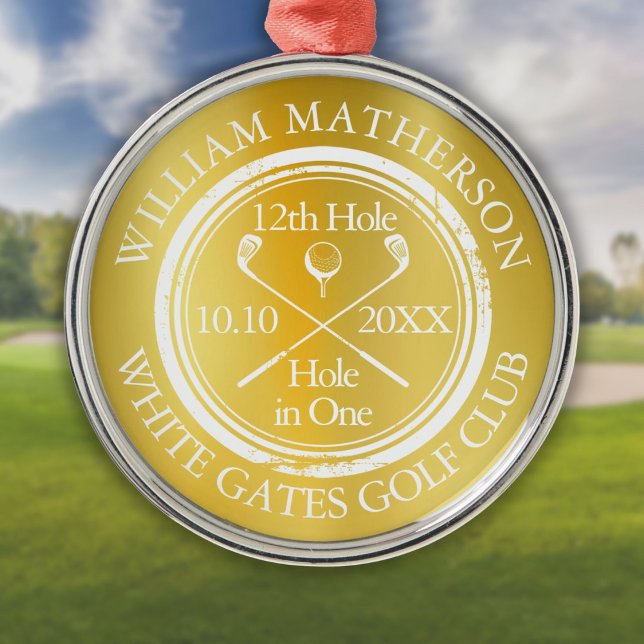 Gold Hole in One Classic Personalised Golf Metal Tree Decoration (Gold Hole in One Classic Personalized Golf Metal Ornament)