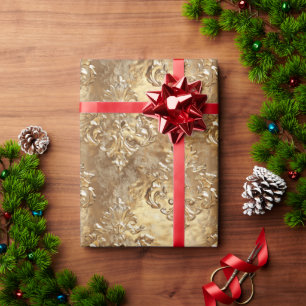 Gold Holiday Christmas Metallic Damask Elegant Wrapping Paper