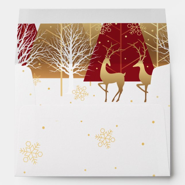 Gold Holiday Christmas Snowflakes - Red Trees Envelope (Back (Bottom))