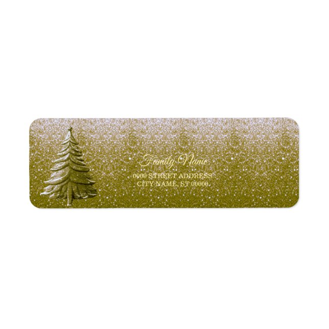 Gold Holiday Christmas Tree Return Address Label (Front)