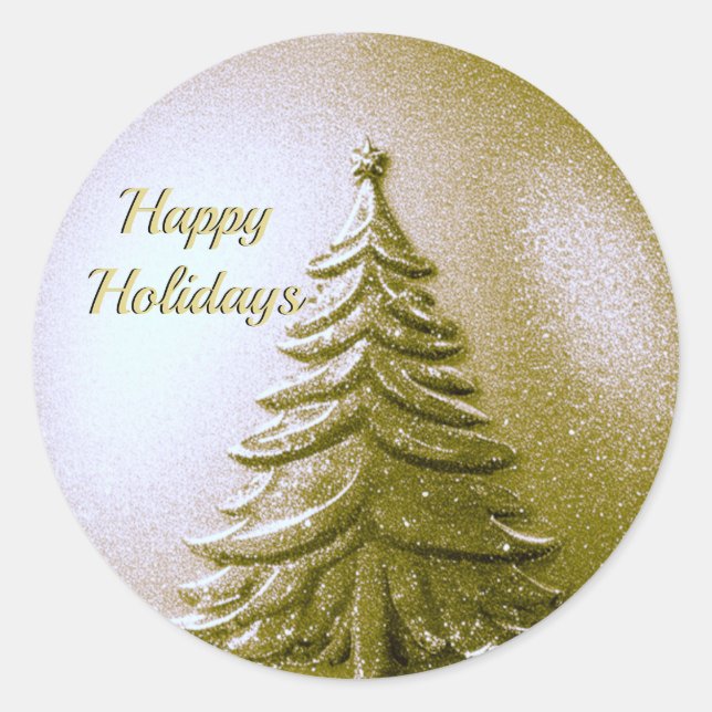 Gold Holiday Christmas Tree Sticker (Front)