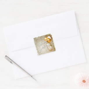 Gold Holiday Decorations Baubles Snowflake Pattern Square Sticker