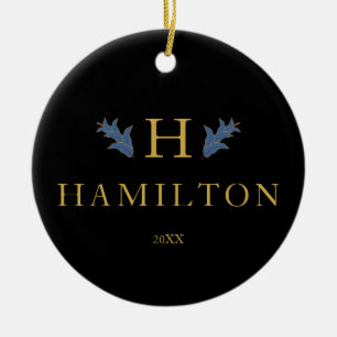 Gold Holiday Monogram Newlywed Photo Ornament