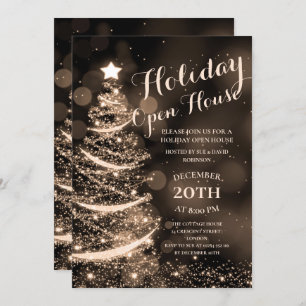 Gold Holiday Open House Party Invitation