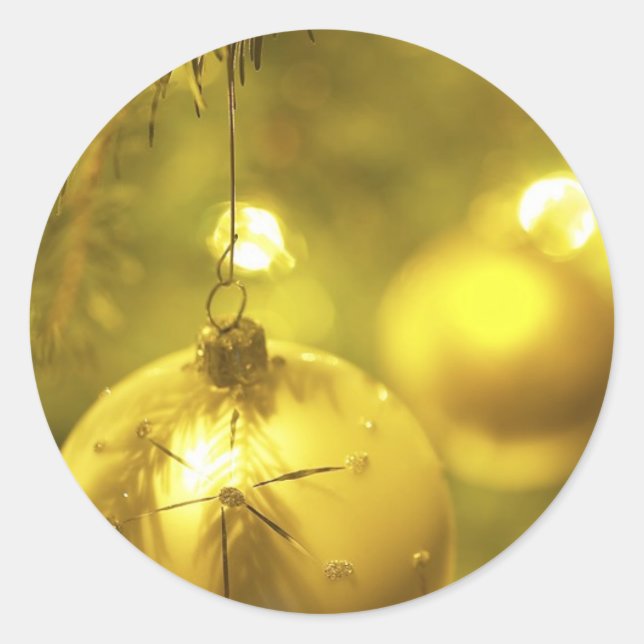 Gold Holiday Tree Decoration Classic Round Sticker (Front)
