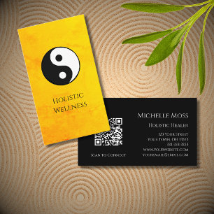 Gold Holistic Wellness Yin Yang Symbol QR code  Business Card