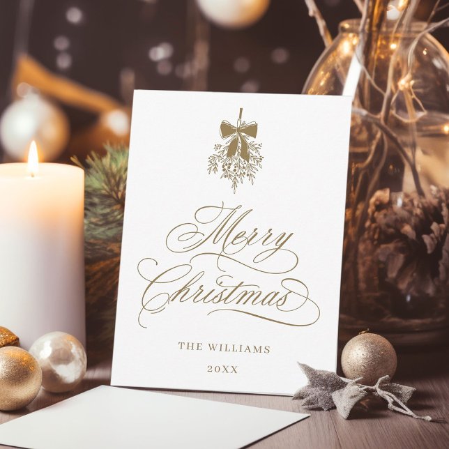 Gold Holly Berry Bouquet Romantic Christmas Photo Holiday Card (Creator Uploaded)