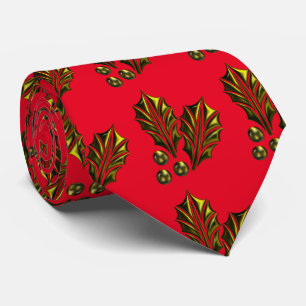 Gold Holly Christmas Tie