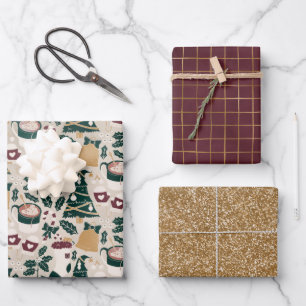 Gold, Holly & Cocoa Cheer Wrapping Paper Sheets