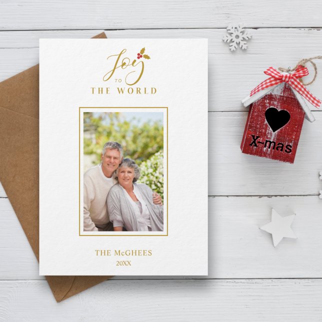 Gold Holly Minimalist Chic Christmas Photo Family (Creator Uploaded)