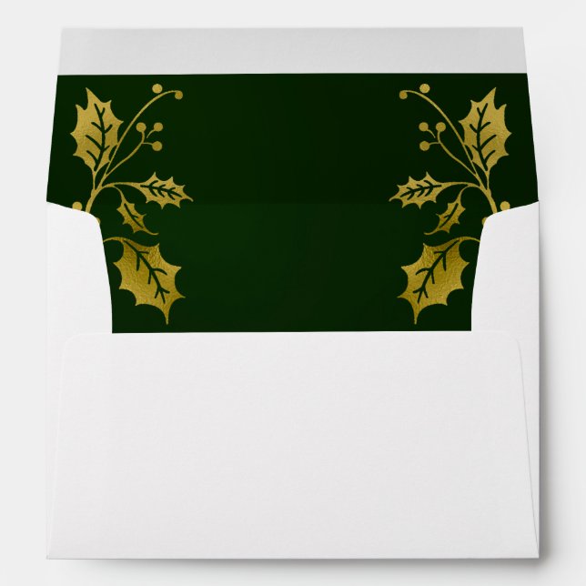 Gold Holly & Monogram - Green Borders Envelope (Back (Bottom))