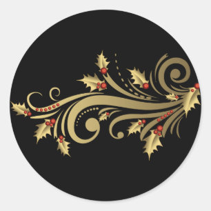Gold Holly & Scroll Stickers