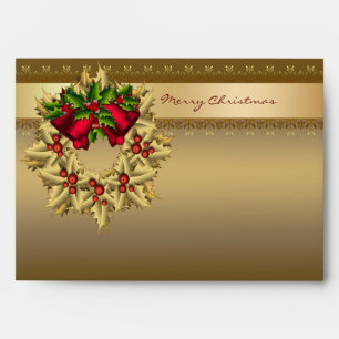 Gold Holly Wreath Gold Christmas Envelopes