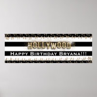 Gold Hollywood Black & White Stripes Custom Banner