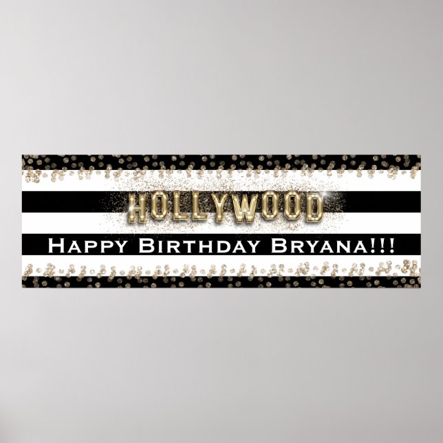 Gold Hollywood Black & White Stripes Custom Banner Poster (Front)