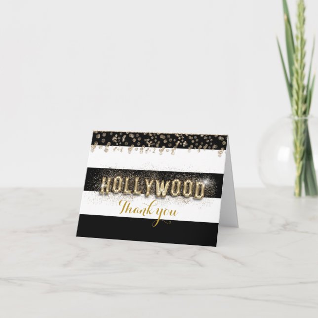 Gold Hollywood Black & White Stripes Fold Card (Front)