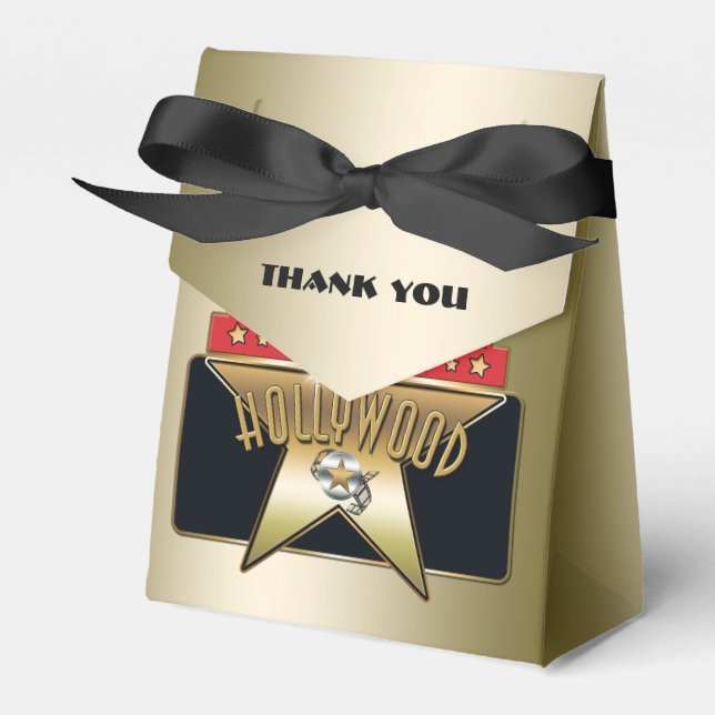 Gold Hollywood Retro Star Party Bow Favour Box (Front Side)
