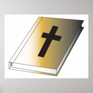 Gold Holy Bible with Black Cross Religious Poster
