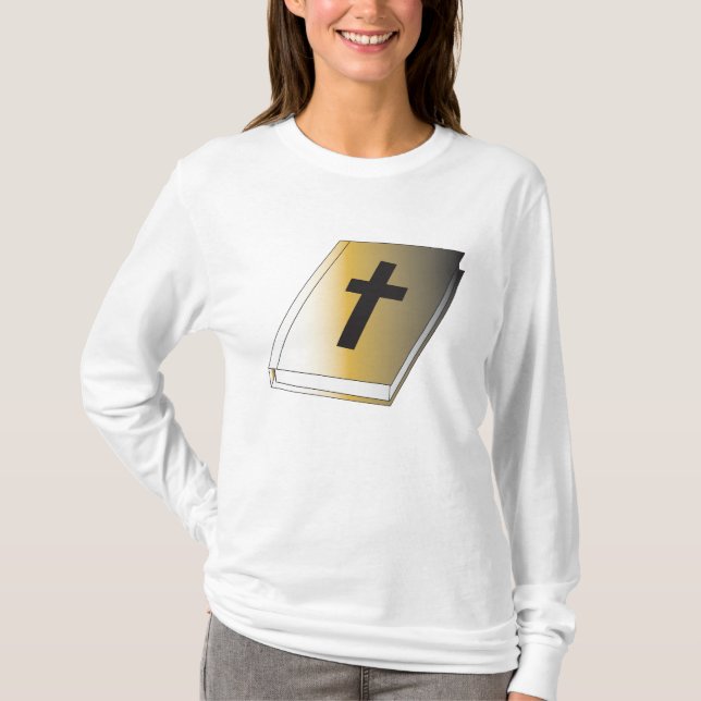 Gold Holy Bible with Black Cross Religious T-Shirt (Front)