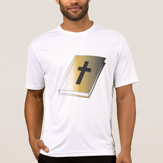 Gold Holy Bible with Black Cross Religious T-Shirt (Front)