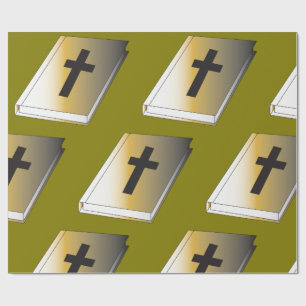 Gold Holy Bible with Black Cross Religious Wrapping Paper