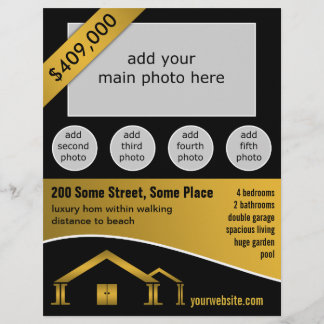 Gold Home Icon For Sale Real Estate Agent Flyers