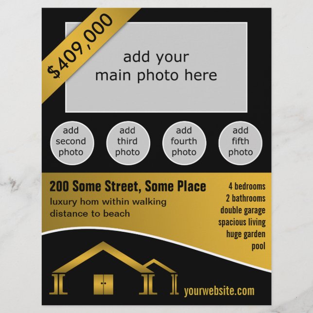 Gold Home Icon For Sale Real Estate Agent Flyers (Front)