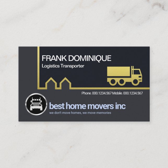 Gold Home Moving Border Line Transportation Driver Business Card (Front)