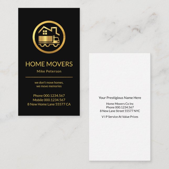 Gold Home Rooftop Moving  Business Card (Front/Back)