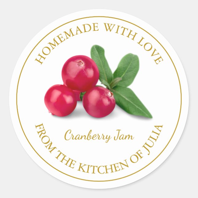 Gold Homemade Cranberry Jam Label | White (Front)