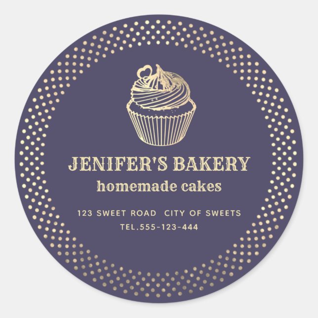 Gold  Homemade cupcakes and treats packaging Class Classic Round Sticker (Front)