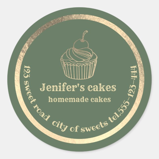 Gold Homemade cupcakes and treats packaging Classi Classic Round Sticker (Front)