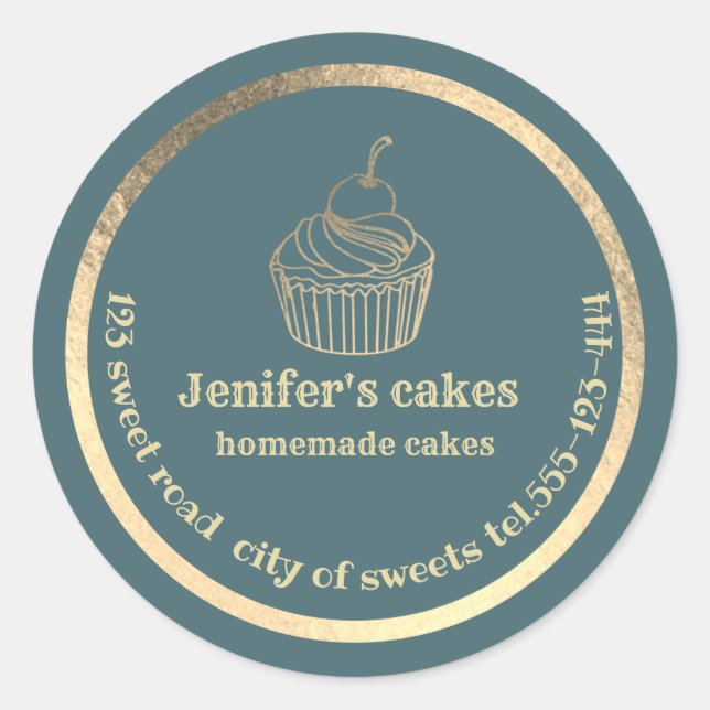 Gold Homemade cupcakes and treats packaging Classic Round Sticker (Front)
