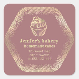 Gold Homemade cupcakes and treats packaging Square Sticker
