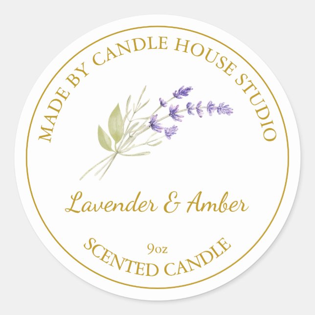 Gold Homemade Lavender Candle Label | White (Front)