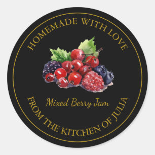 Gold Homemade Mixed Berry Jam Label Black