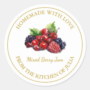 Gold Homemade Mixed Berry Jam Label White
