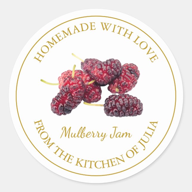Gold Homemade Mulberry Jam Label | White (Front)