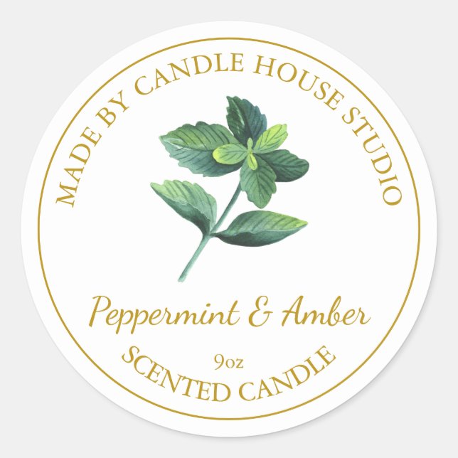 Gold Homemade Peppermint Candle Label | White (Front)