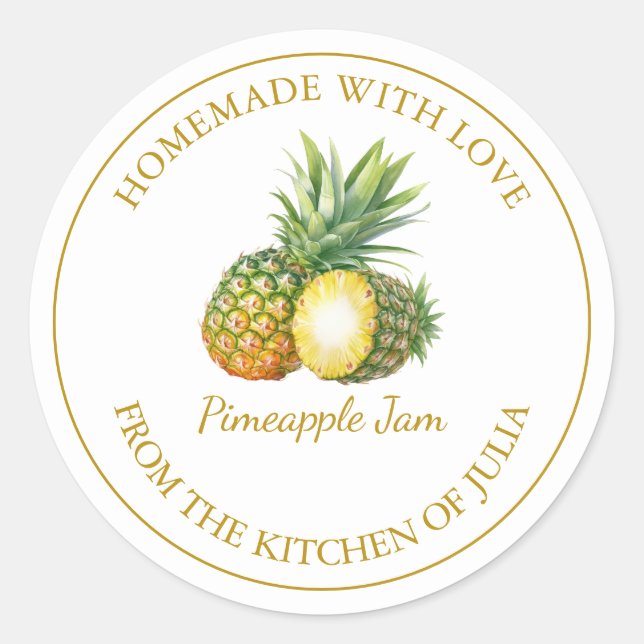 Gold Homemade Pineapple Jam Label | White (Front)