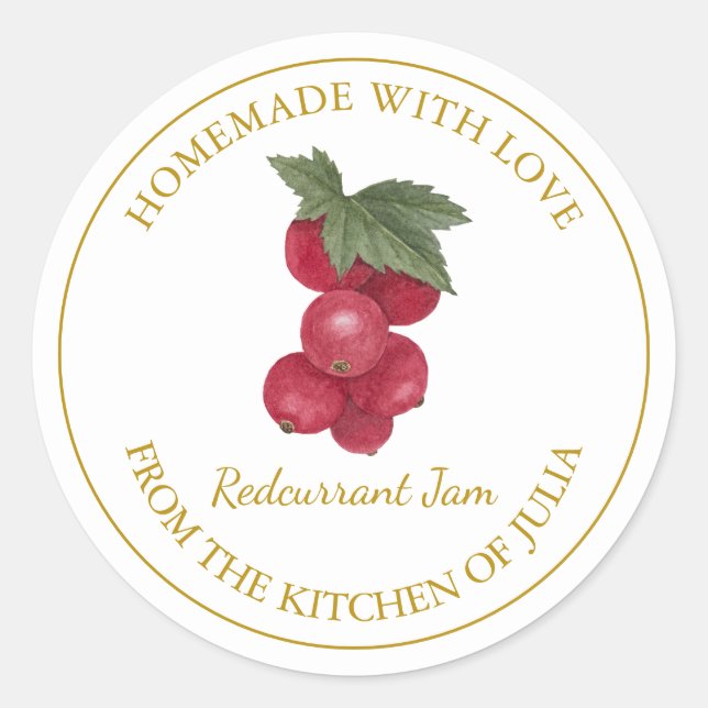 Gold Homemade Redcurrant Jam Label | White (Front)