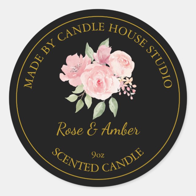 Gold Homemade Rose Candle Label | Black (Front)